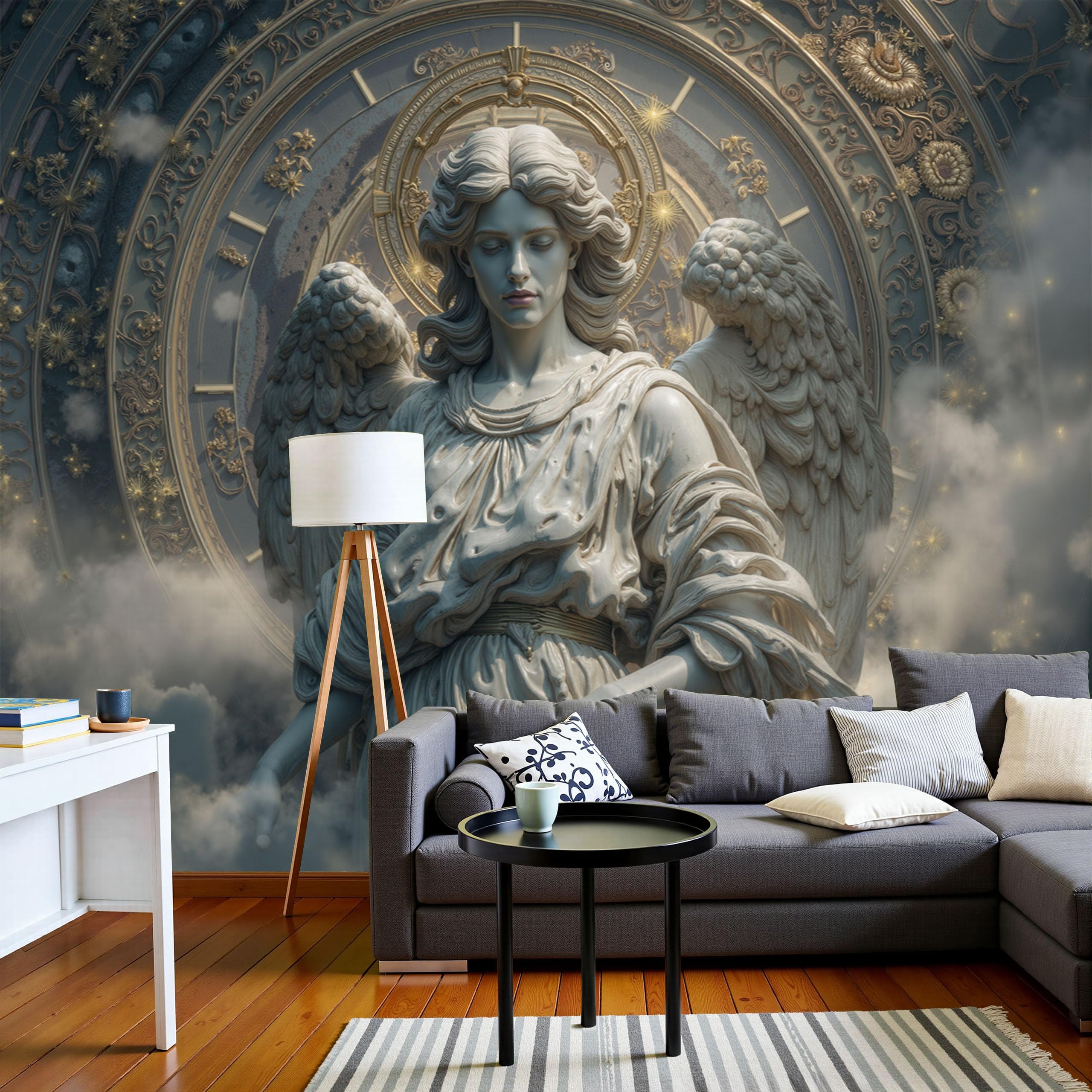 Papier peint tableaux photo muraux gris ange 3D panoramique chambre salon fond tv 400x280cm