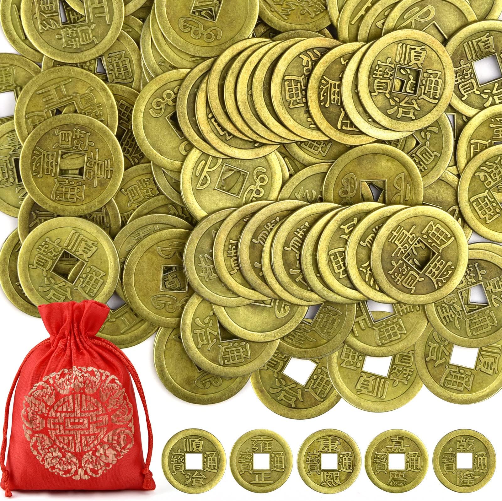 Amazon.com: Motanar 100 Pieces 1 Inch Chinese Fortune Coins Feng Shui I ...
