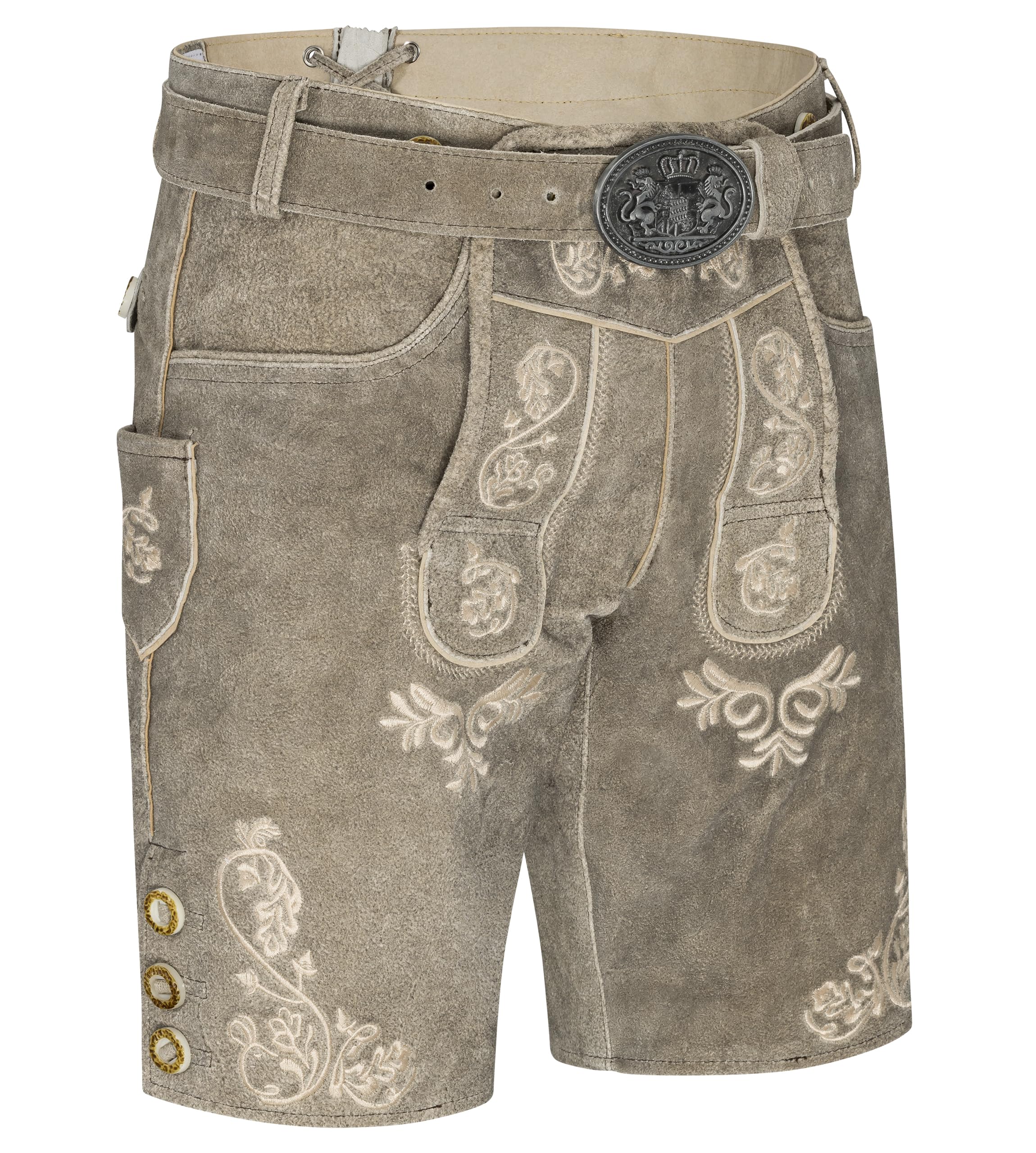 Schöneberger Trachten Couture Herren Lederhose kurz mit Trachtengürtel Bayern, Trachtenlederhose für Oktoberfest, Original Nubuk-Leder, Wiesnjäger