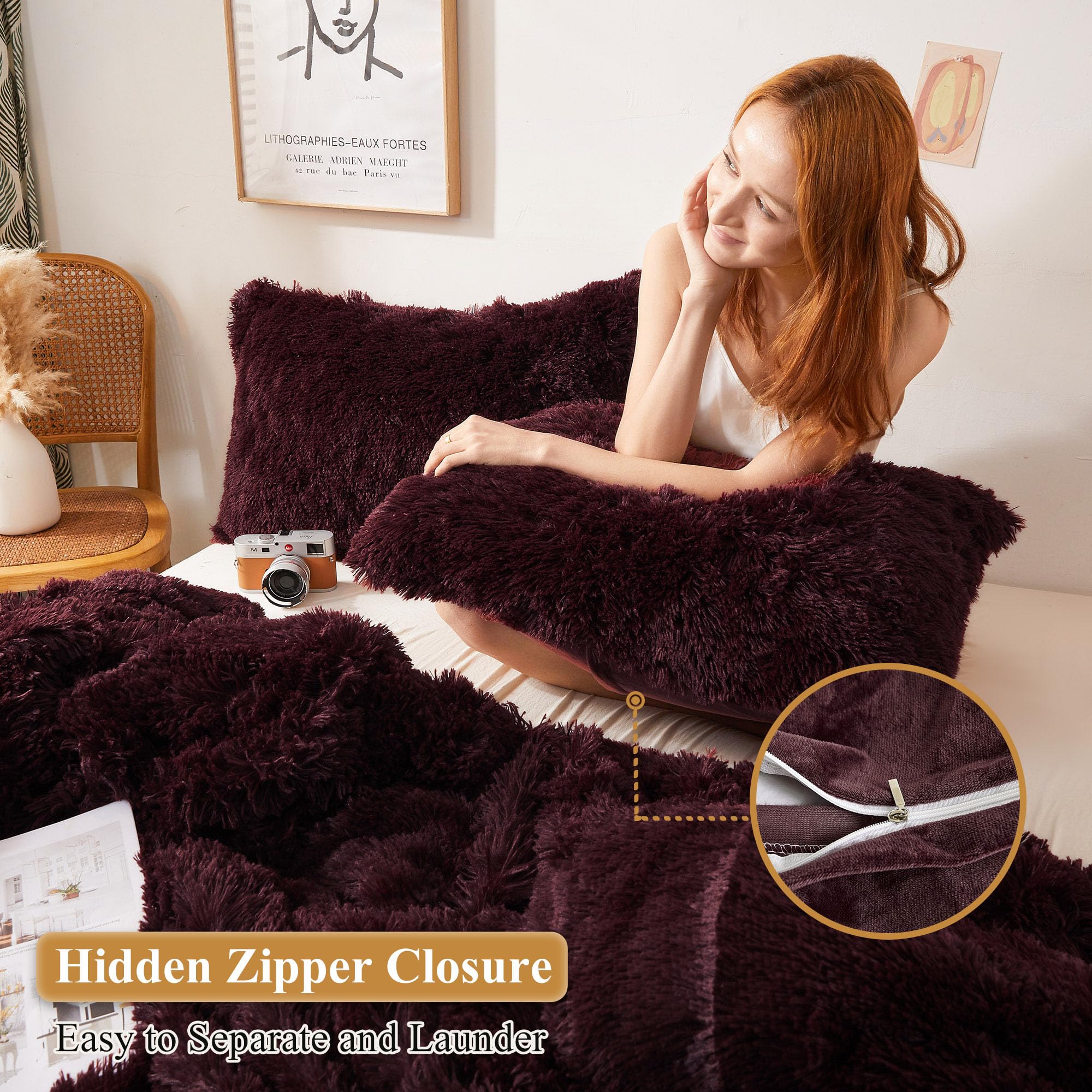 XeGe Faux Fur Throw Pillow Cases Plush Shaggy Ultra Soft Pillow Covers Fluffy Crystal Velvet Decorative Pillowcases Furry Fuzzy Pillow Shams Zipper~p121848324