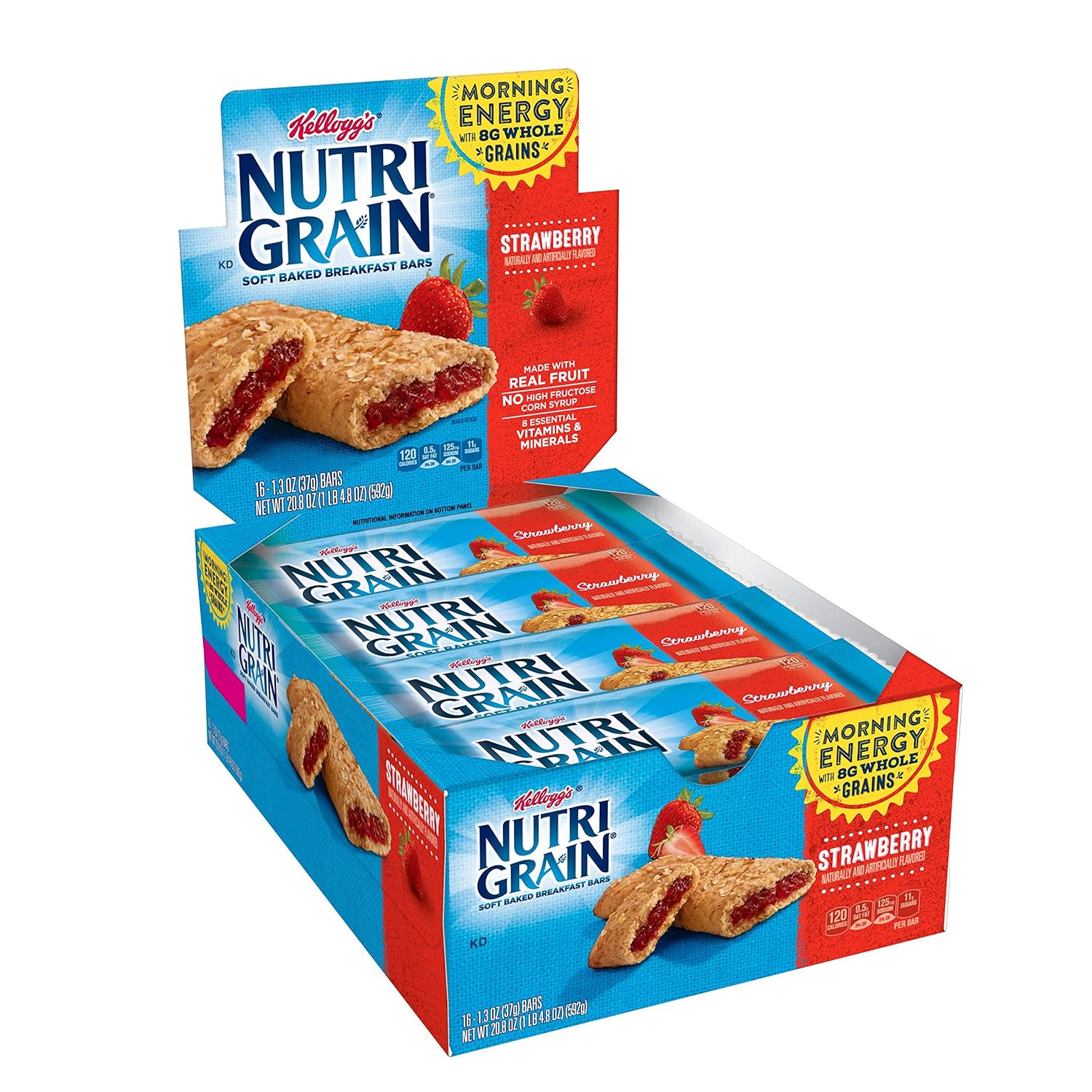 Kellogg's Nutri-Grain, Soft Baked Breakfast Bars, Strawberry, Made with Whole Grain, Bulk Size, 48 Count (Pack of 3, 20.8 oz)