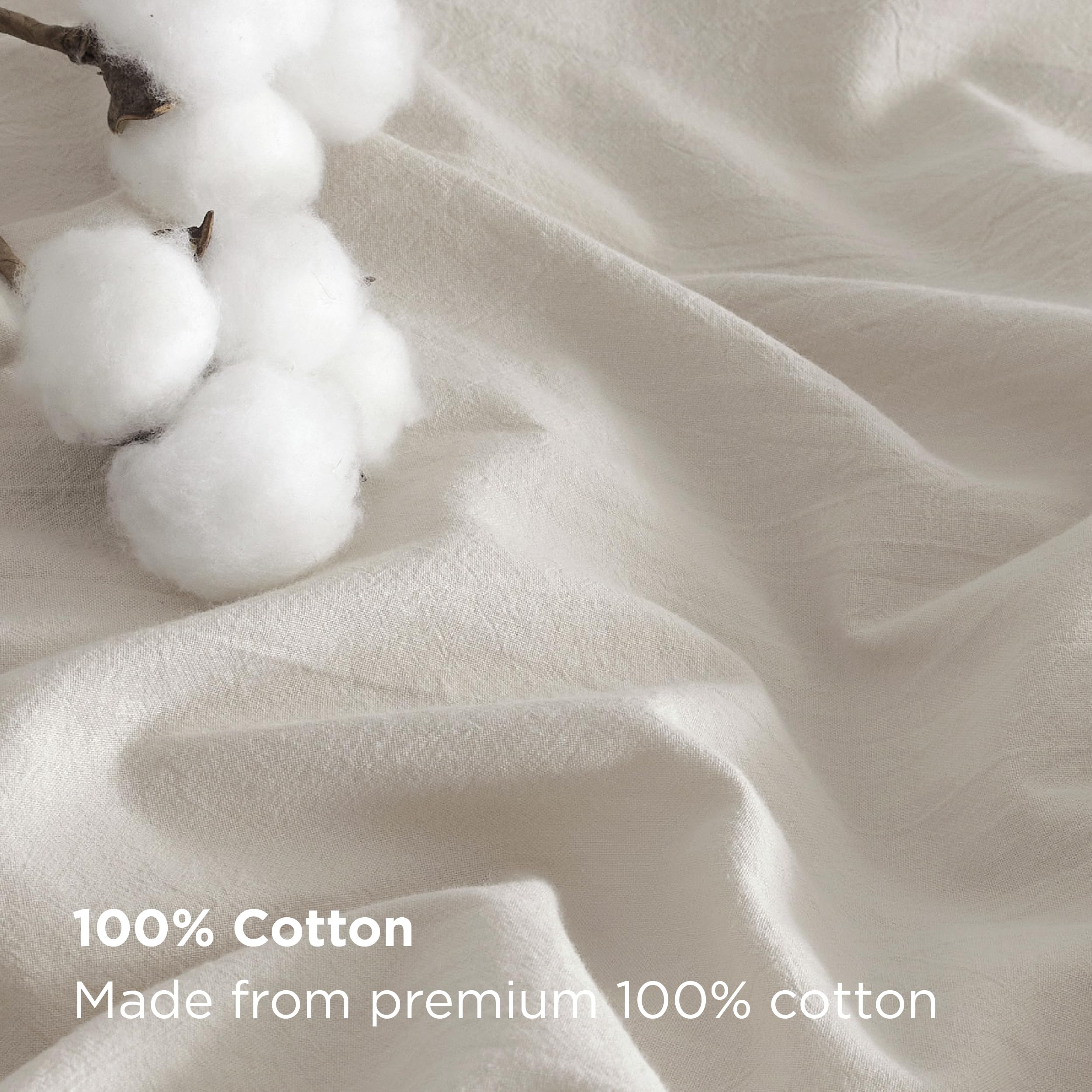 Bedsure 100% Stone Washed Cotton Duvet Cover King - Light Greige Minimalist Cotton Duvet Cover Linen Like for All Seasons - GentleSoft™ Plain Simple Bedding (Light Greige, King, 104"x90")