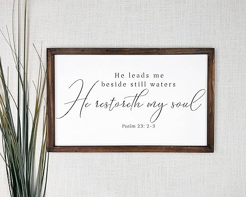Miniatura 2 de He Leads Me Beside Still Waters - Kit de plantillas de versículo bíblico, plantilla reutilizable, arte de pared de las Escrituras, letrero de sala
