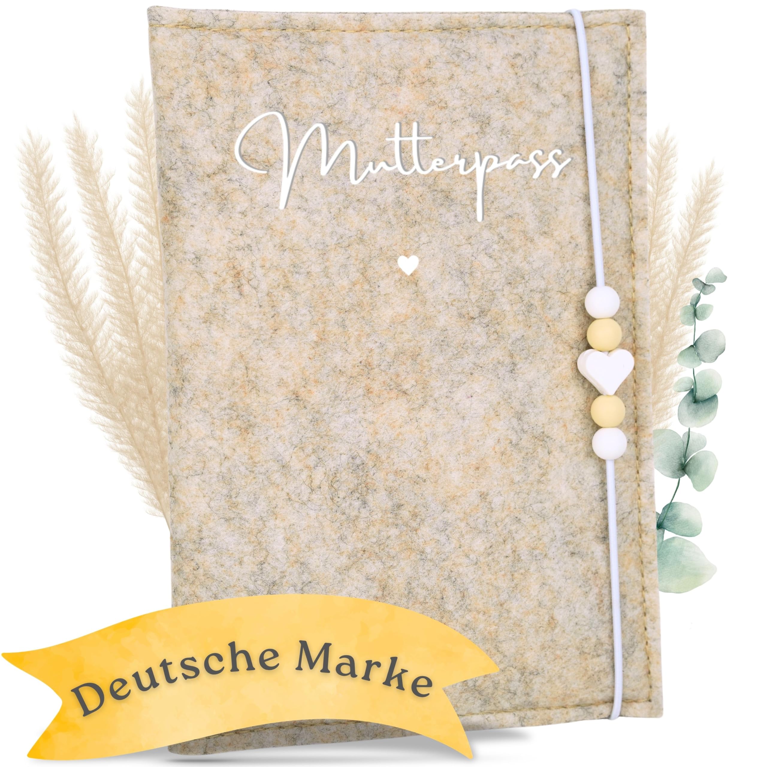 MAHEWA® Premium Mutterpass-Hülle aus Filz - mit Fach für Ultraschallbilder und Kärtchen - Mutterpassschutzhülle (Creme-Beige Mutterpass)