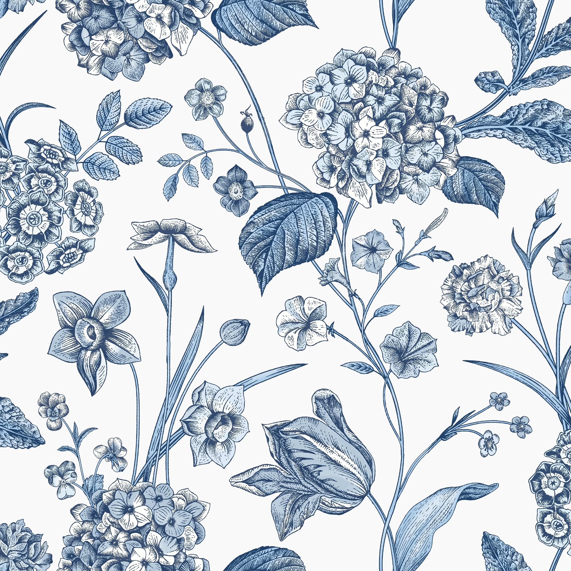 Arthouse Rasch Hydrangea Blue Printed Wallpaper Roll Bedroom Hallway Wall Decor Full Roll from B&Q