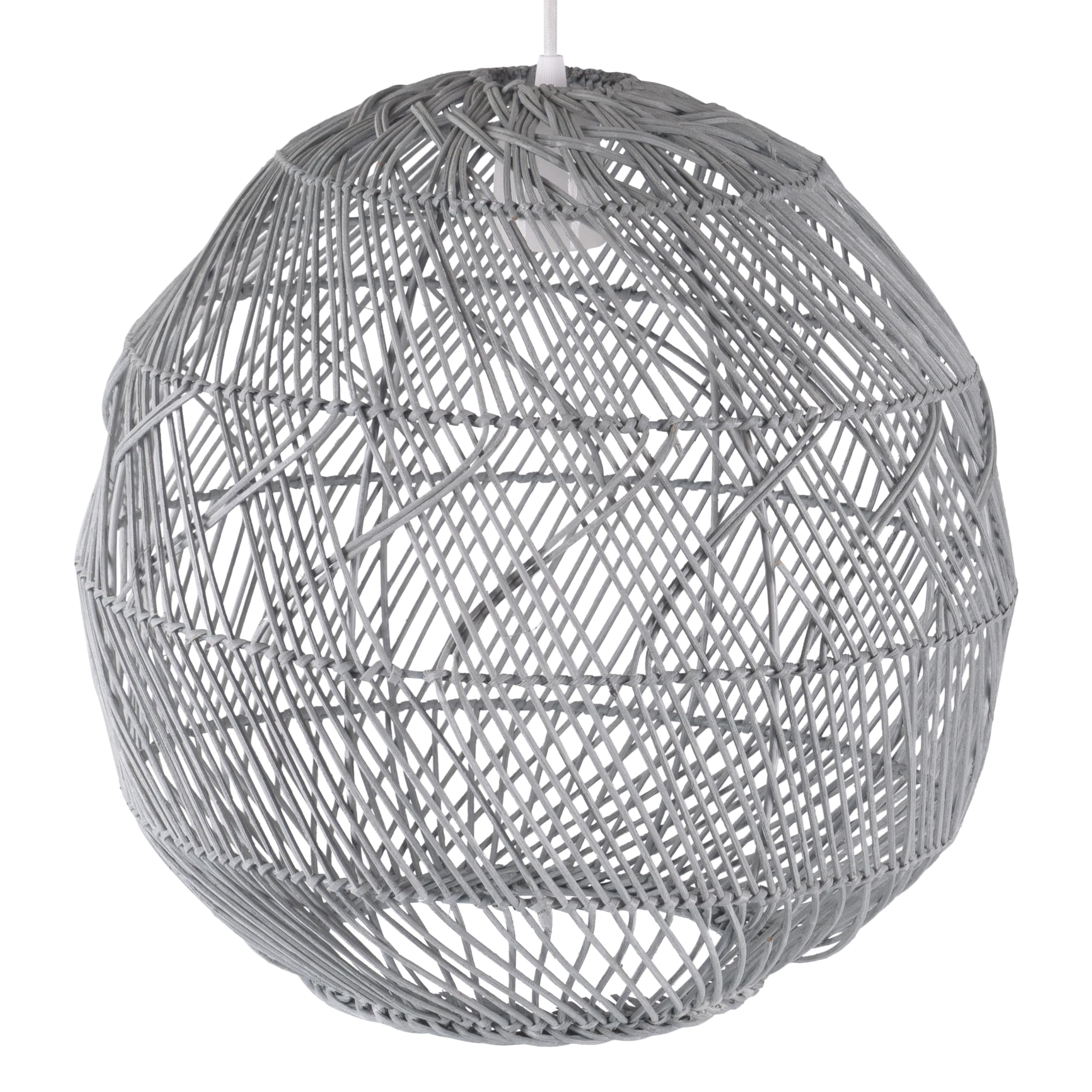 Decorasian Boho Lampenschirm aus Rattan – Korb Lampenschirm für Hängelampe mit E27 Lampenfassung – Rattan Pendelleuchte - grau