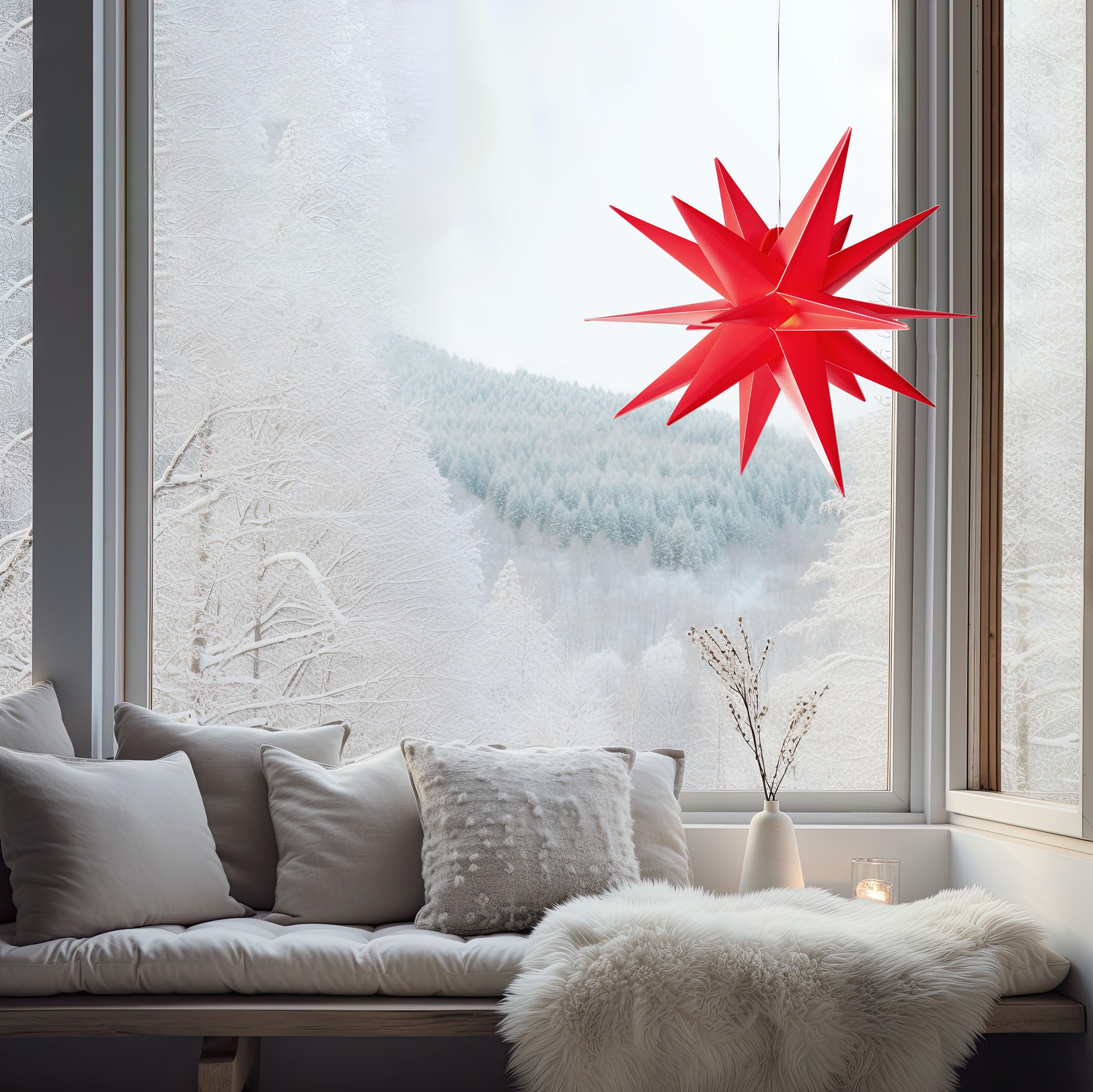 AMARE LED gwiazda zewnętrzna 3D czerwona ok. 57 x 48 x 44 (szer. x wys. x głęb.), do użytku wewnątrz i na zewnątrz, z timerem, 57 cm - zasilanie sieciowe