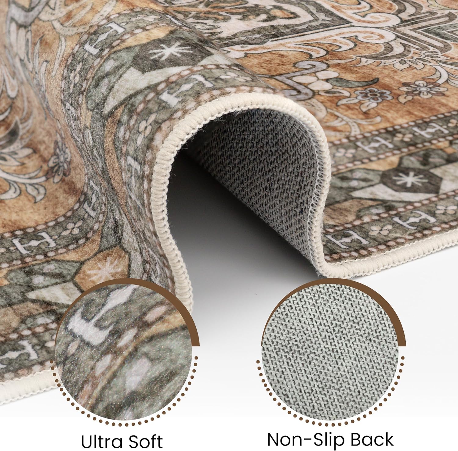 washable entryway rug 3x5 | non slip rug runners for hallways, entryways, kitchens, bathrooms, bedrooms | ultra-soft flannel carpet kitchen rug with rubber backing (light sage brown, 3x5) light sage brown 3' x 5' (rectangular)