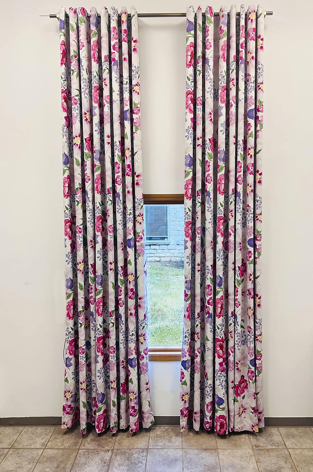 Ikiriska Extra Long Curtains 8-24 ft Long White with Flower Patterns. Custom Made (#4 Red/White, 50″Wx108″L)