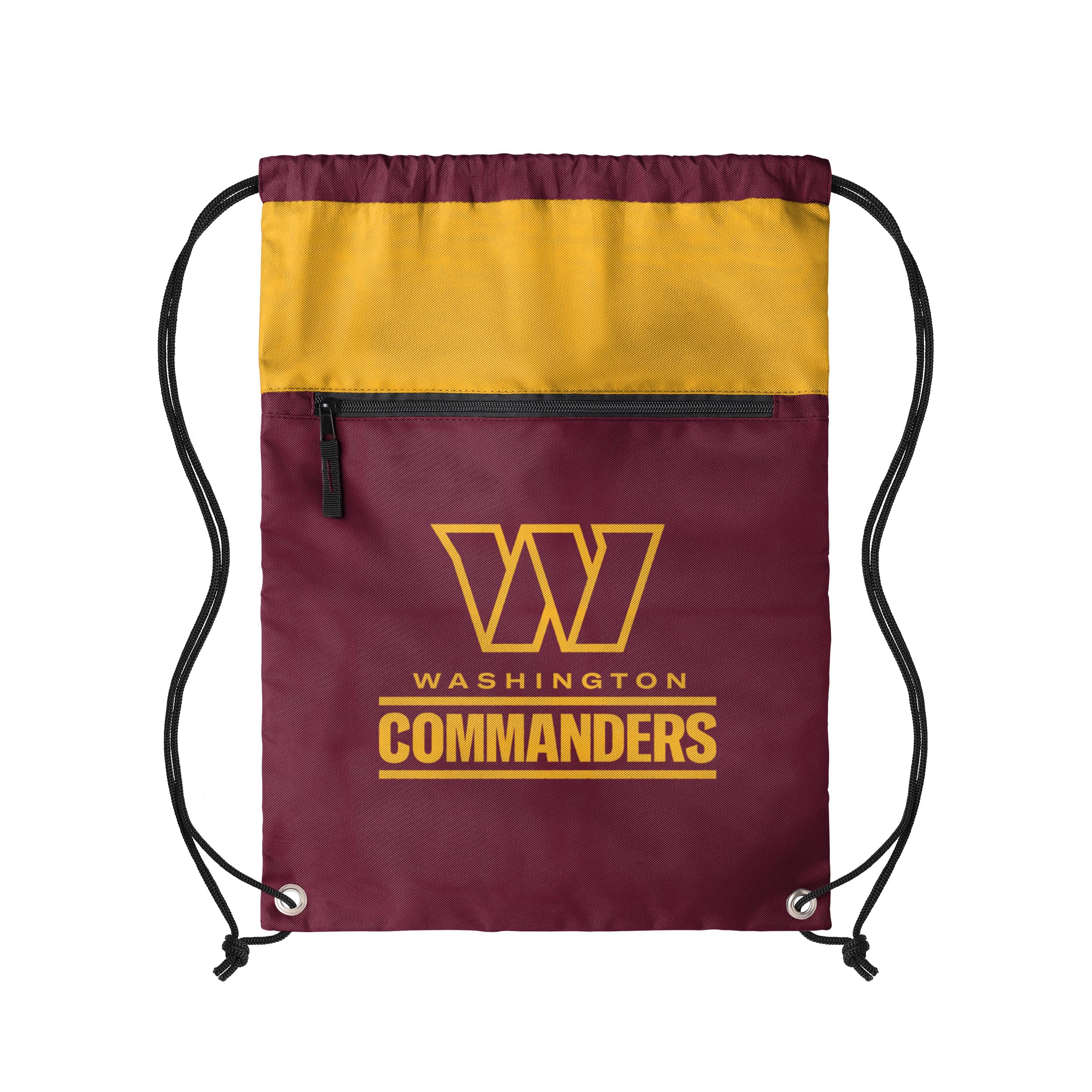 FOCO NFL Officially Licensed Unisex Team Color Football Primary Logo Wordmark Drawstring Backpack With Zippered Pocket, Washington Commanders, One Size, Daypack Backpacks