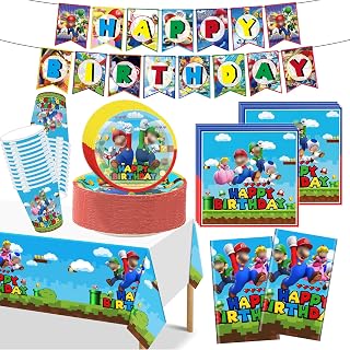 75PCS Super Birthday Party Supplies, Party Decorations Including Plates, Napkins, cups, Tablecloth and Banner for Boys & Girls Theme Party Decorations
