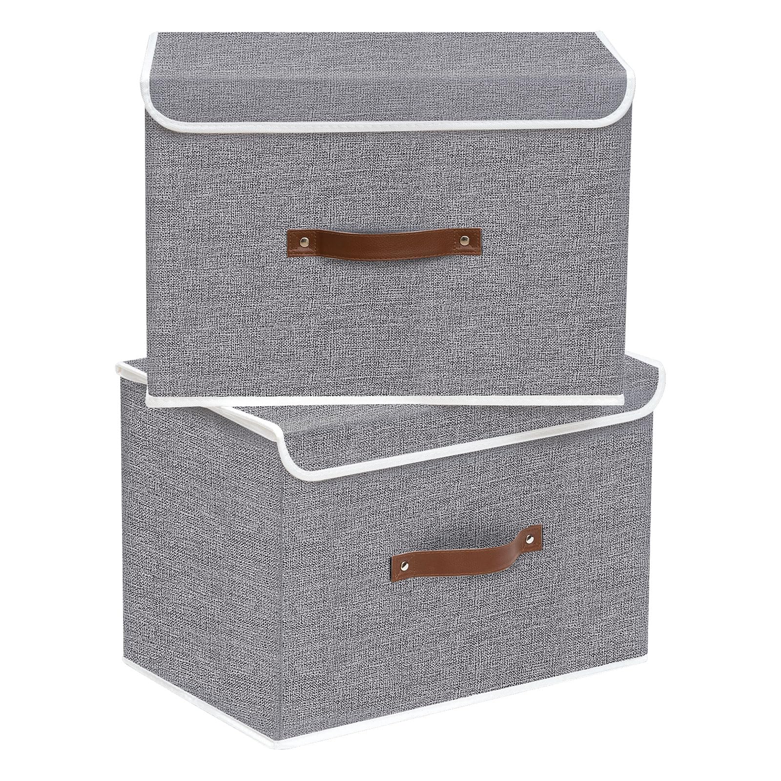 Yawinhe Storage Boxes with Lids 2 Pack, Collapsible Bin with Handle, for Organizing Clothes 33x23x20cm, Grey, SNK018GYS-2