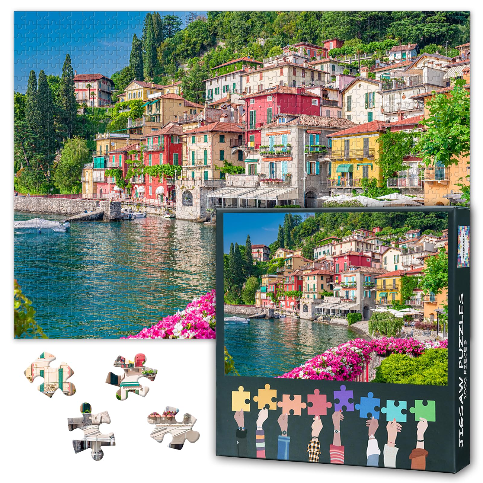 1000 Pieces Jigsaw Puzzle for Adults, Varenna Village Jigsaw Puzzles, Lombard Village of Lovers on Lake Como Puzzles Educational Fun Games or Toys for Elders Friends, Puzzle for Adults 20X27 INCH
