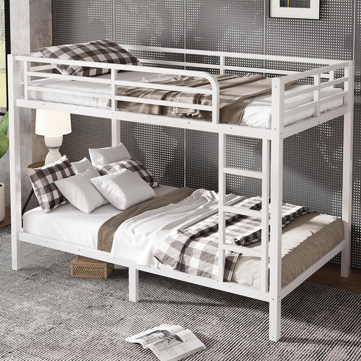 Bellemave Twin XL Over Twin XL Bunk Bed for Adults, Heavy Duty Bunk Beds Frame with Build in Ladder and Full Length Guardrail, Easy Assemble Bunkbeds, Noise Reduced, Mattress Not Included, White