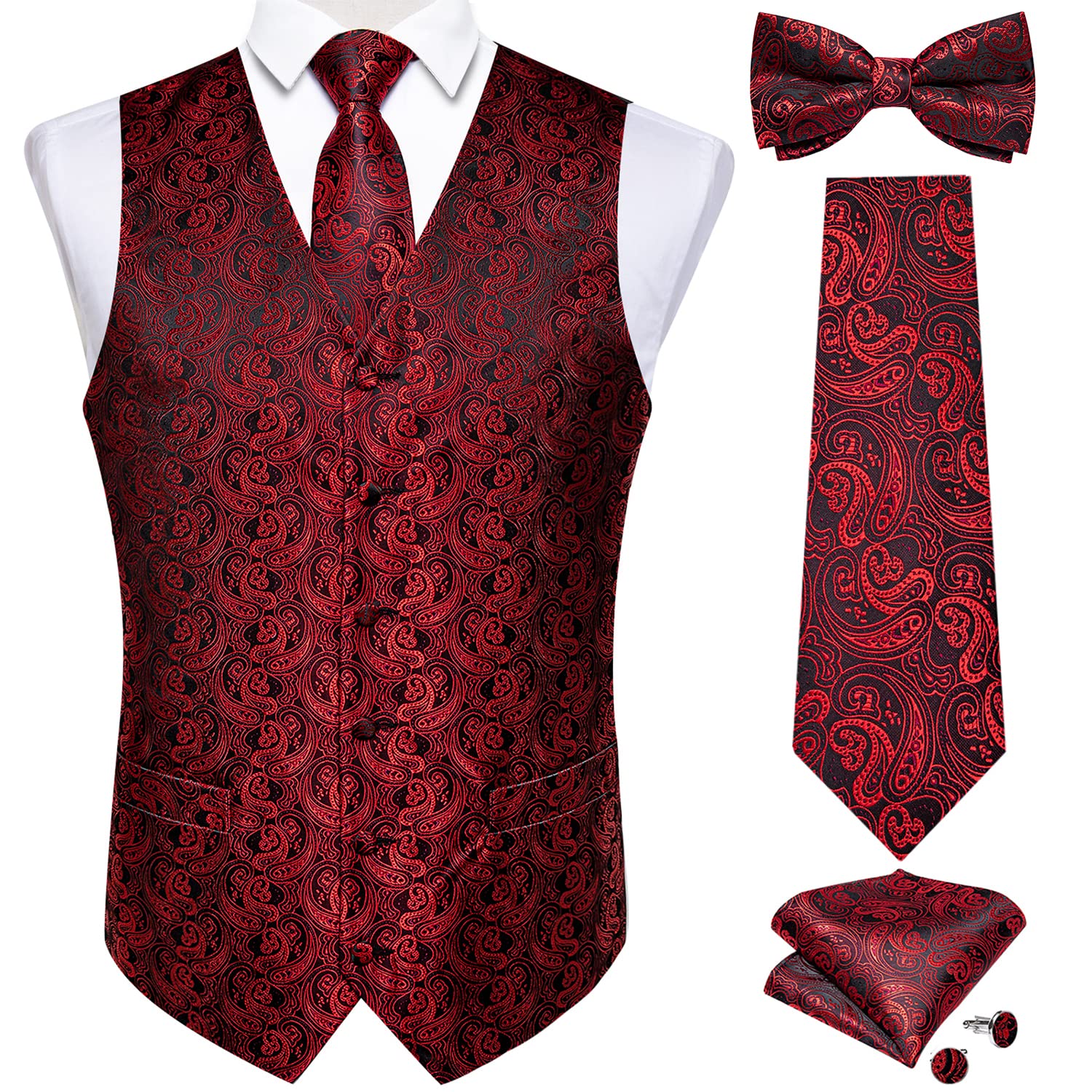 dibangu Mens Vest Suit Waistcoat Necktie Paisley Wedding and Tie Cufflinks-picture-55