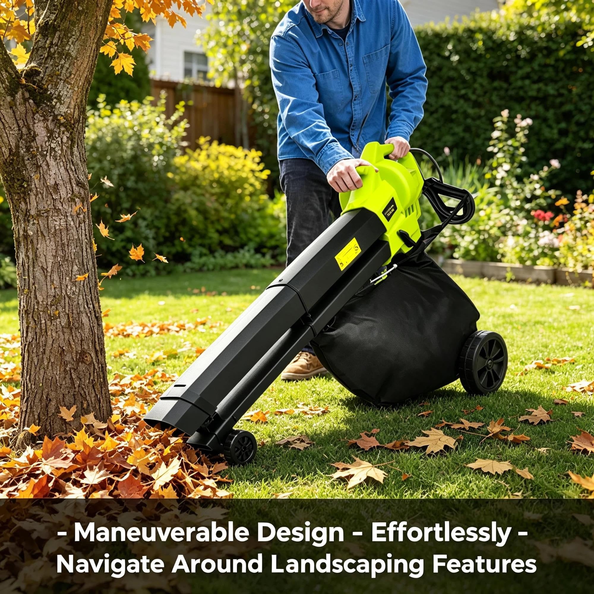 Souffleur et Aspirateur de Feuilles Électrique 2 en 1 sur Roues