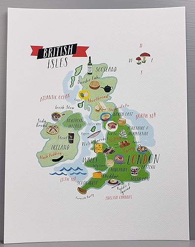 Nancy Nikko Mapa gastronómico de las Islas Británicas, Regiones Alimentarias del Reino Unido, 8 1/2 x 11