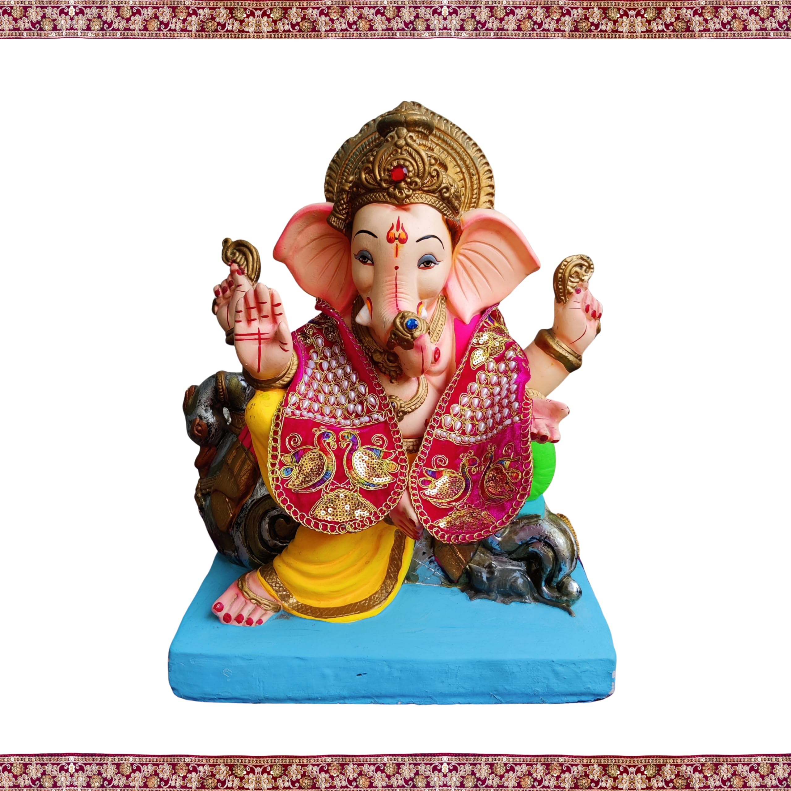 PUNYATVA Ganpati Shela with Moti Design (Pink), Khes, Patka, Uparna Vastra for Gauri Ganpati, Ganesh Chaturthi, Varalakshmi Vratam, Navratri, Durga Puja, Decoration Accessories for Idols, God Dress 3
