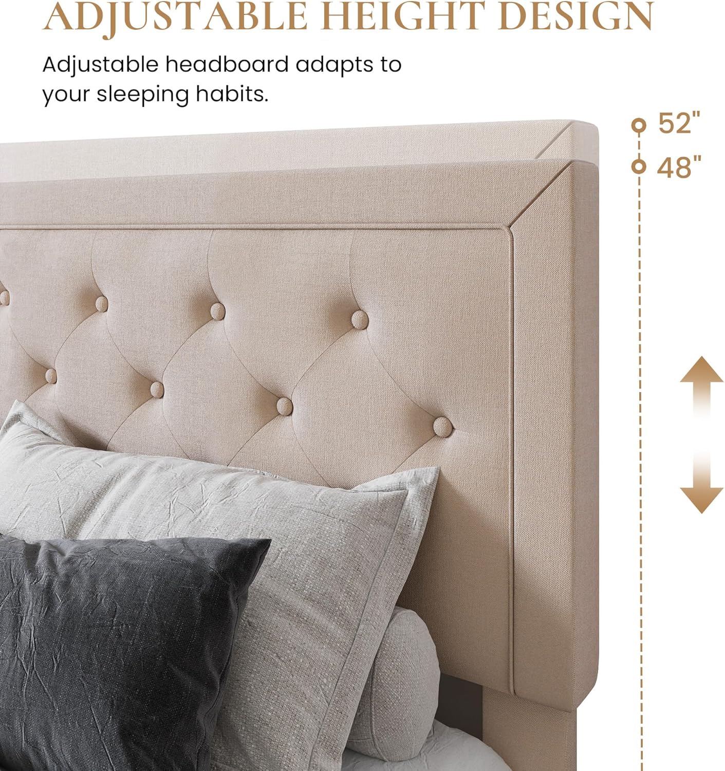 Product dimensions and material details for SHA CERLIN Full Size Bed Frame