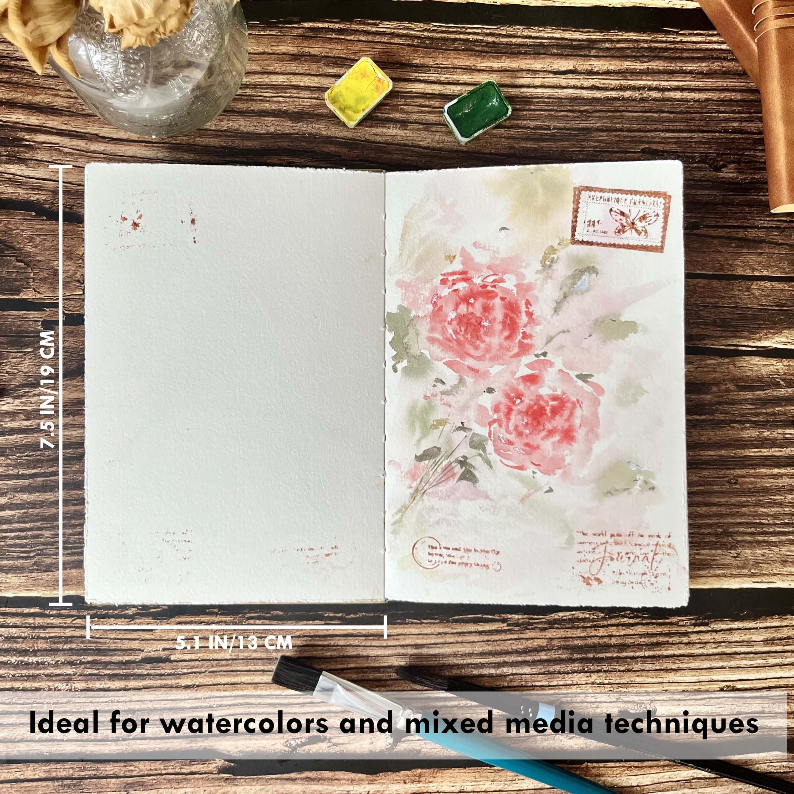 tumuarta Carnet de croquis aquarelle, 19,1 x 12,7 cm, 63,5 kg, 300 g/m², papier 100 % coton, presse à froid, 24 feuilles, 48 pages, journal aquarelle à utiliser comme carnet de croquis de voyage et