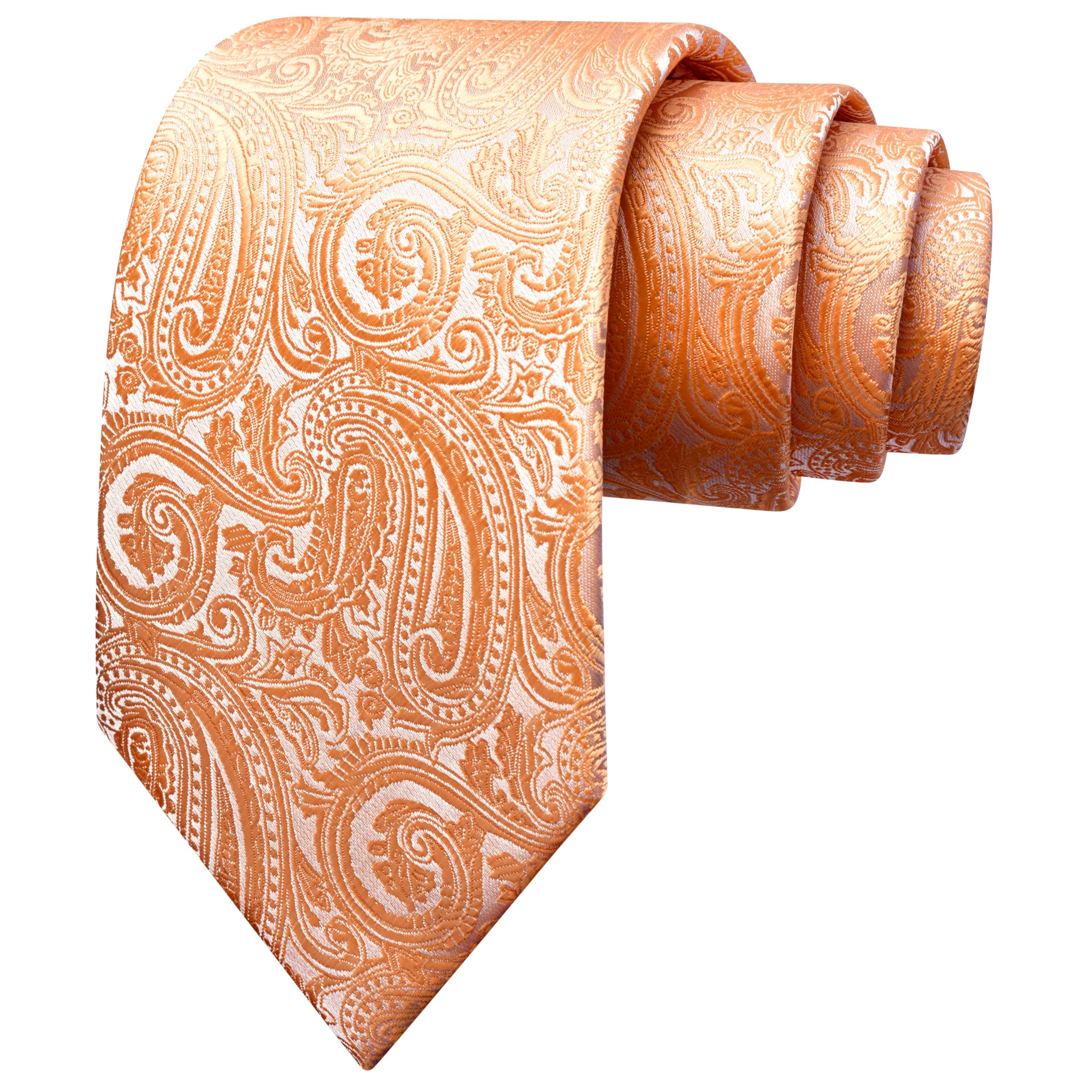 GUSLESON Light Orange Tie for Men Wedding Business Solid Silk Paisley Necktie (1020-36)