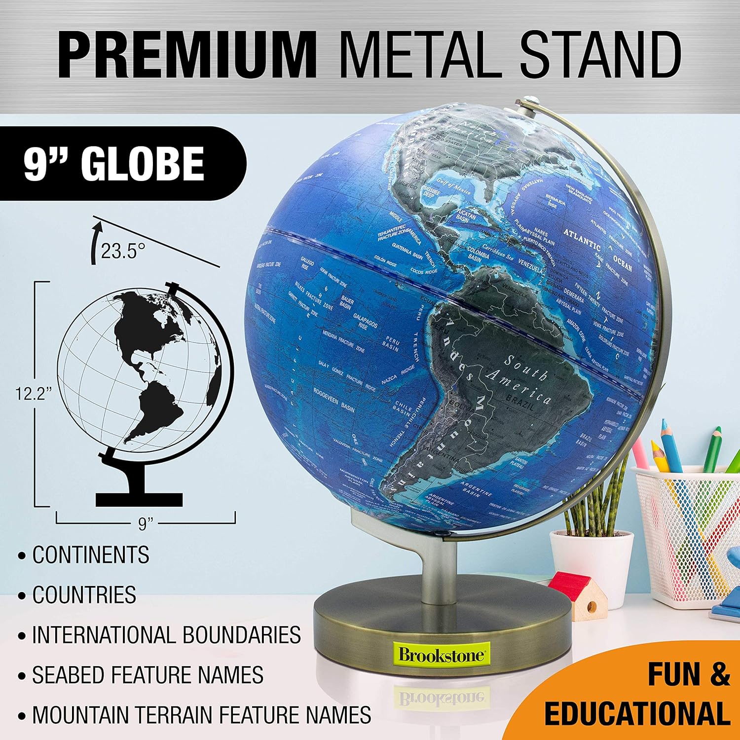 Buy Brookstone Educational Globe for Kids Relief Topographic World Globe with Raised Landscape