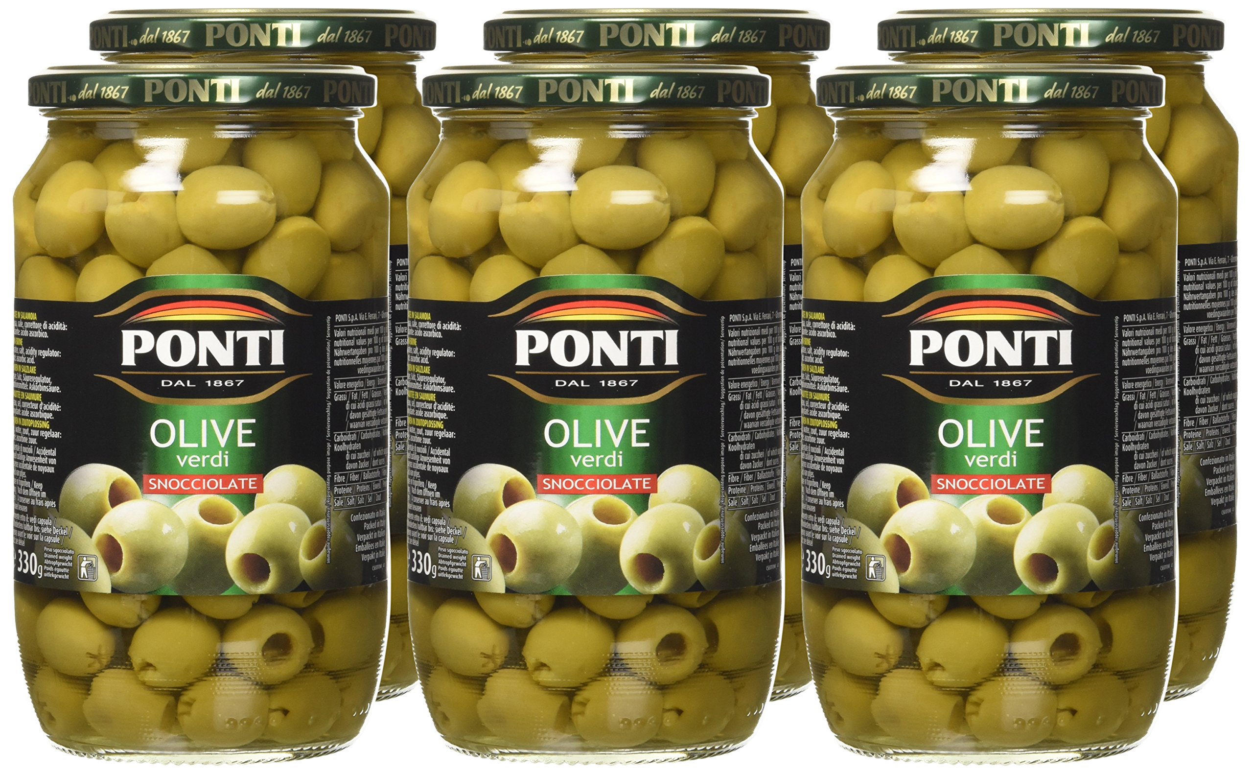 Ponti Olive Verdi Snocciolate, T6 - 6 Vasi da 670 gr
