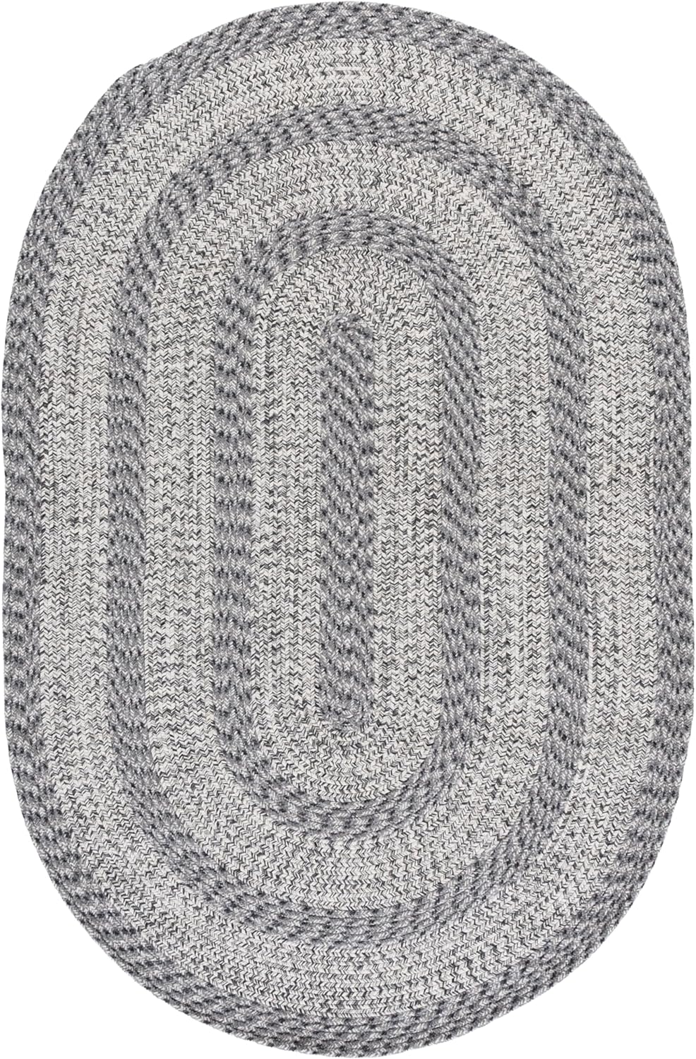 SAFAVIEH Washable Rug Outdoor Braided Collection - 4' x 6' Oval, Grey, Handmade & Reversible, Non-Shedding & Easy to Clean, Ideal for Patio, Backyard, Mudroom (BRA265F)