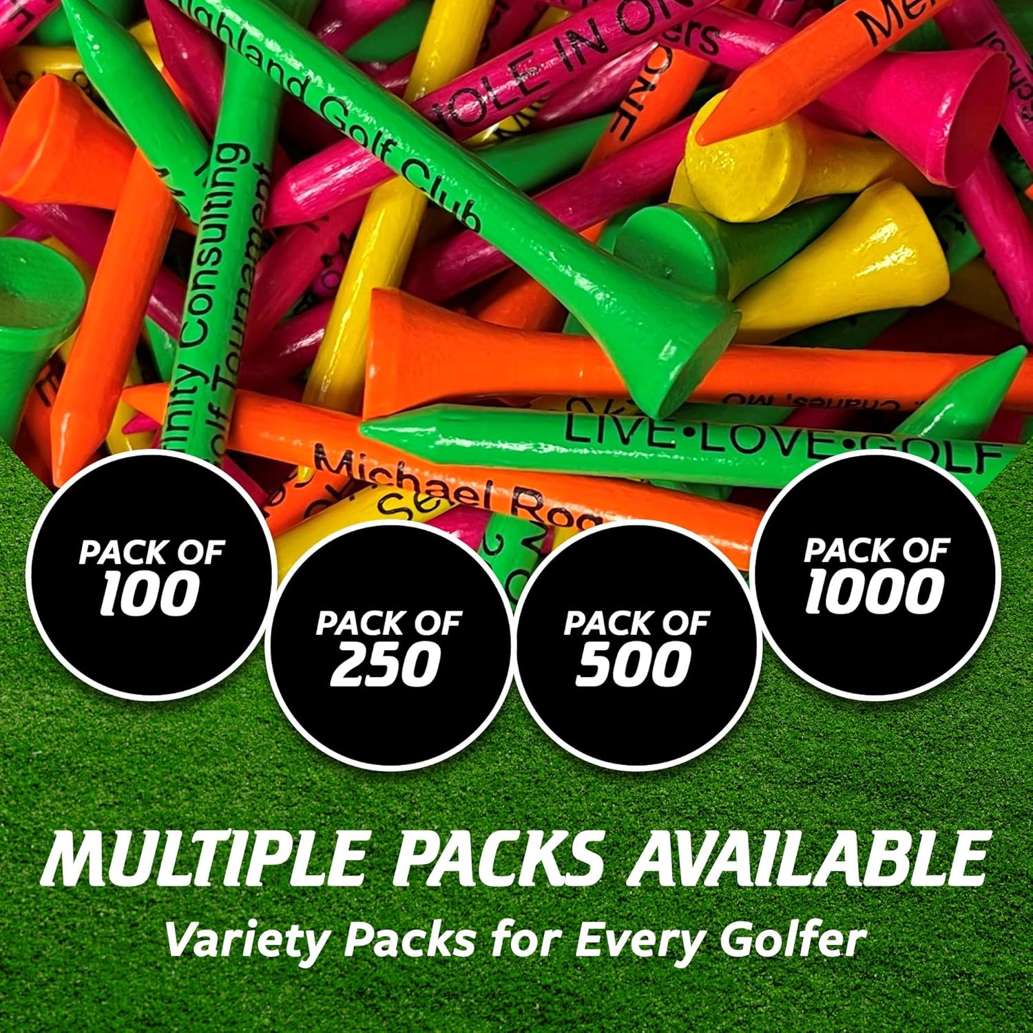 2 ¾ Bamboo Golf Tees, Customizable Golf Tees with Imprinted Messages, Essential Equipment & Ideal Gift for Golfers