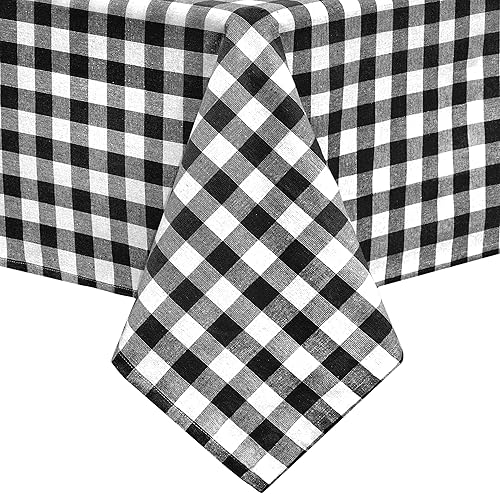 Miniatura 7 de Home Bargains Plus Camino de mesa rústico de algodón a cuadros de búfalo, 180 cm de largo, negro, camino de mesa a cuadros de gingham de cabaña de