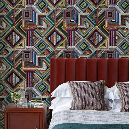 Miniatura 6 de Papel tapiz retro texturizado para despegar y pegar, papel tapiz de mosaico geométrico de color mosaico para baño, impermeable, patrones abstractos,