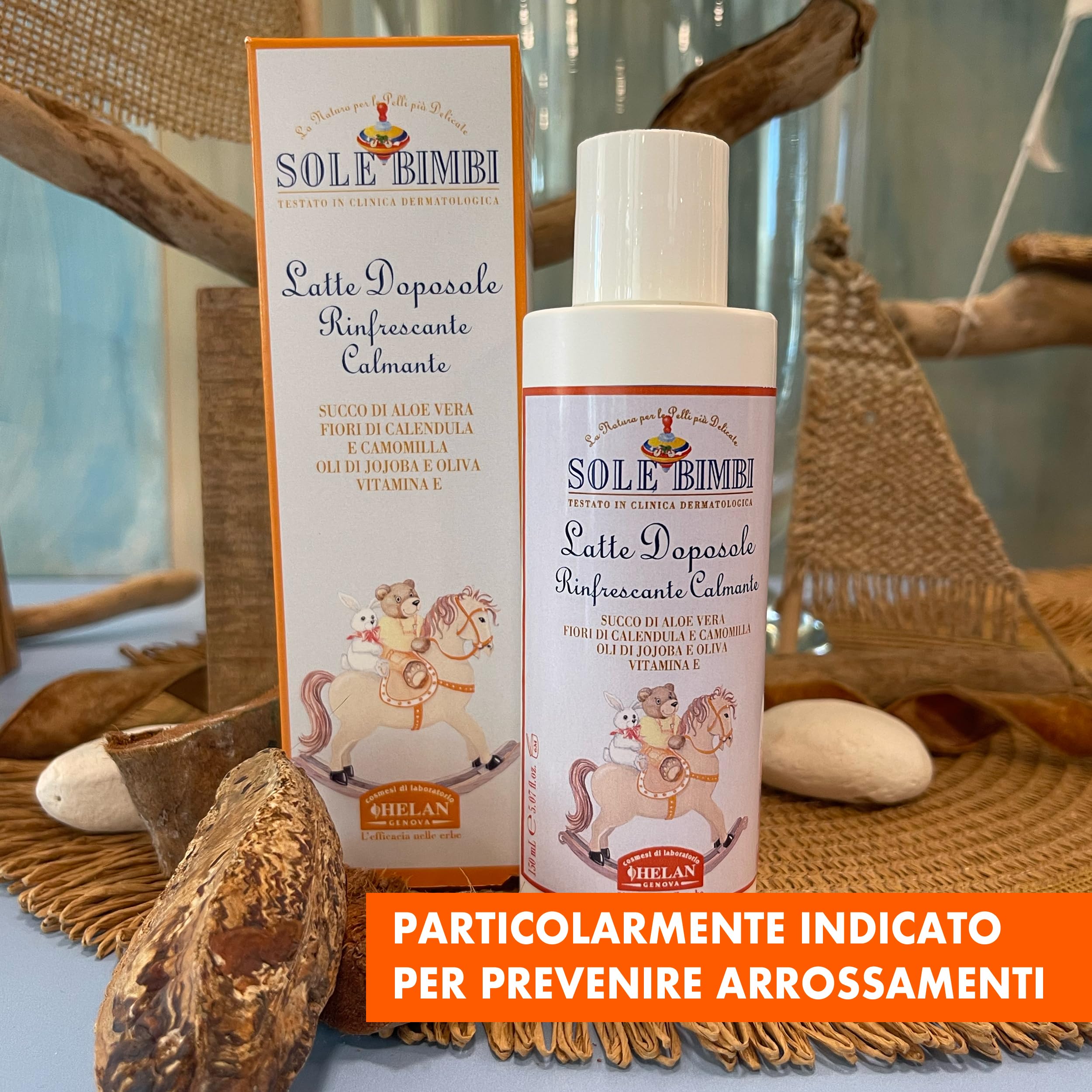 Helan, Sole Bimbi - Doposole Bambini e Neonati Lenitivo con Vitamina E e Olio di Mandorle Dolci, Crema Doposole Corpo Idratante con Burro di Karitè e Aloe Vera, Dopo Sole Calmante con Camomilla 150 ml