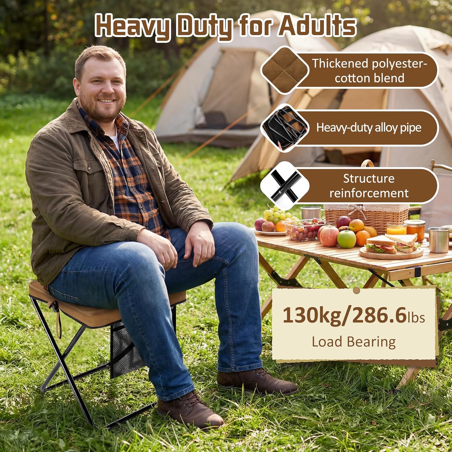 LiKiLiKi Extra Large Foldable Backpack Stool, Heavy Duty Thickened Collapsible Portable Pocket Chair, Compact Pocket Size Travel Seat for Hiking, Fishing, Picnic and Outdoor Activities (Brown)