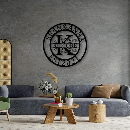 Miniatura 4 de Letrero de metal personalizado  Letrero de nombre personalizado  Arte de pared de metal  Decoración de pared con monograma de letra dividida