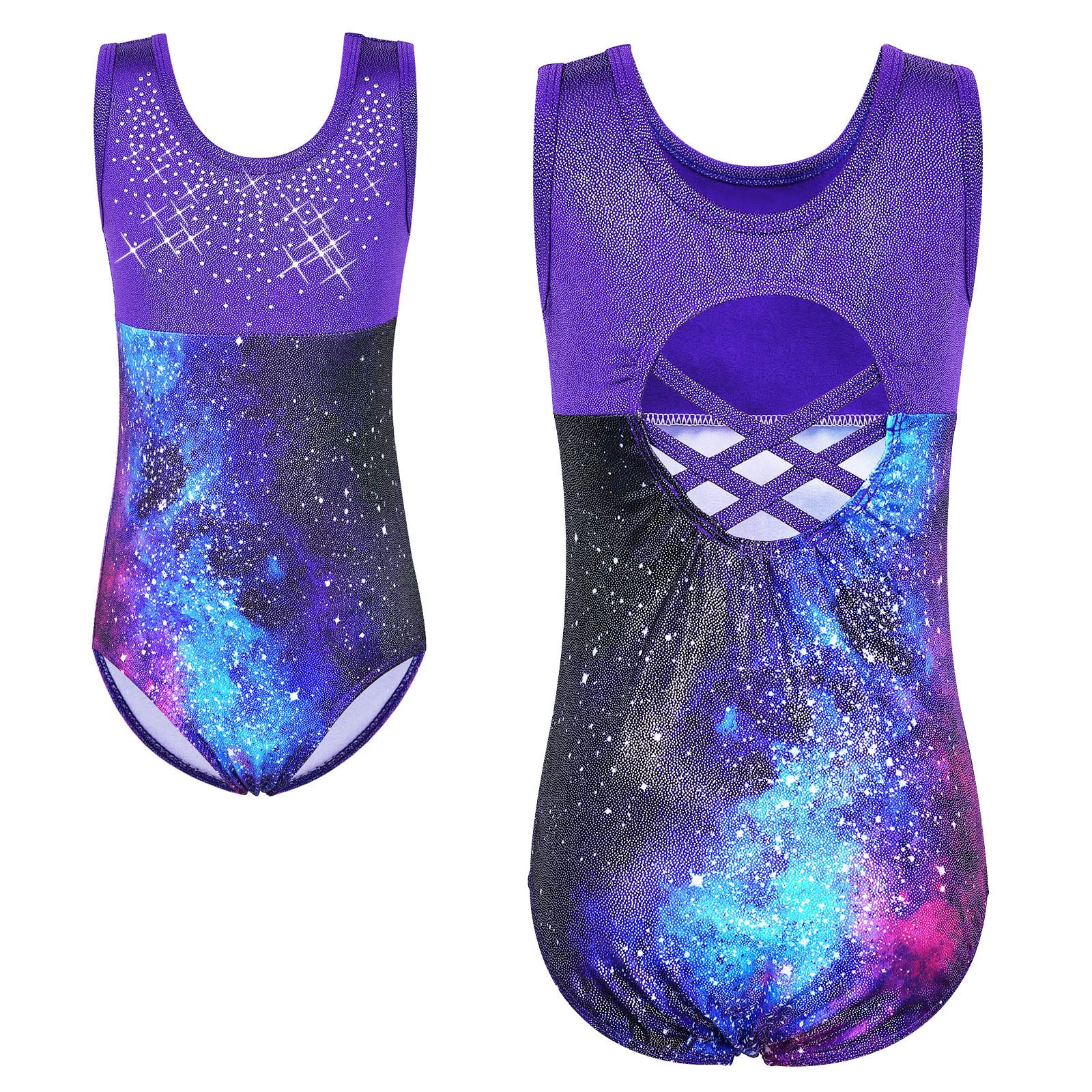TFJH EGymnastics Leotards for Girls Shiny Diamond Dance Costumes Practice Outfits Cross Back