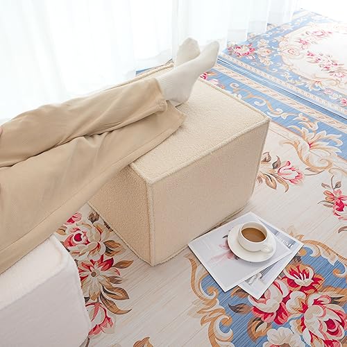 Miniatura 4 de Reposapiés otomano cuadrado, puf pequeño para sofá, mesa de café, taburetes tapizados Boucle aplicables a la sala de estar, dormitorio y dormitorio,