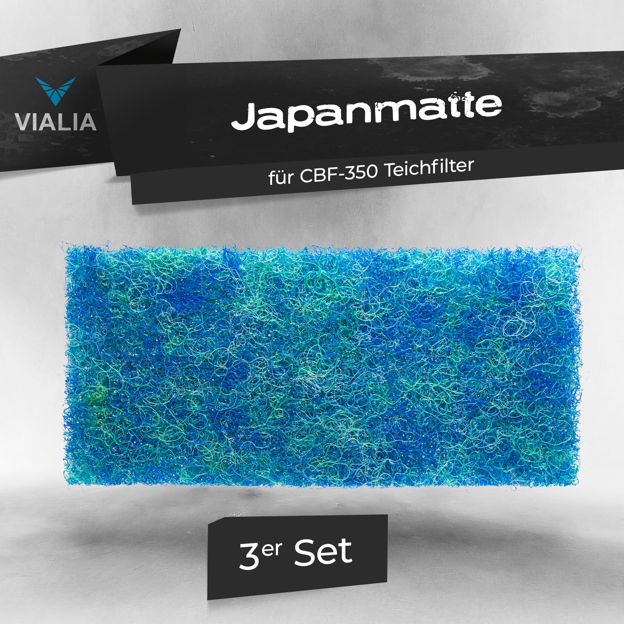 Japanmatten 3er Set in blau, Ersatzteil für CBF-350 Kammerfilter, Biomatte zur groben Filterung, 43x22x3,5 cm, hohe Wasserdurchlaufmenge, einfache Reinigung