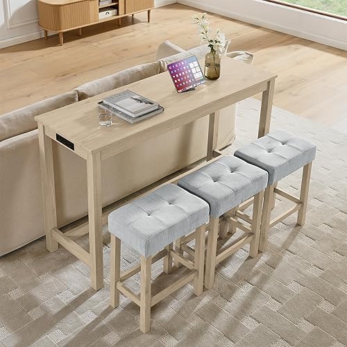 Miniatura 5 de 59 Inch Bar Table, Dining Table, Sofa Table with Power Outlet, 3 Upholstered Stools, 4 Bar Table and Chair Set for Living Room, Dining Room, Kitchen