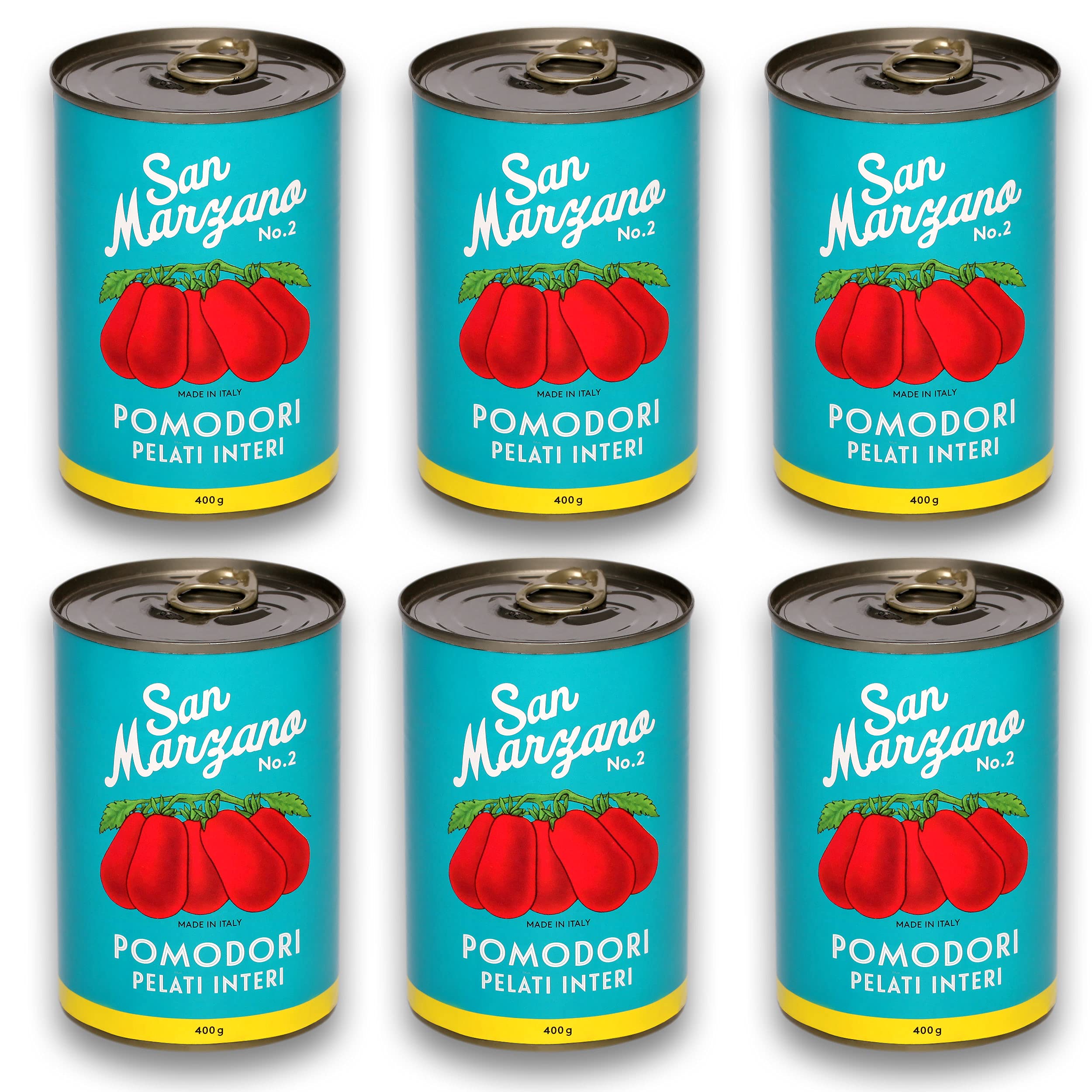 DELICRET - 6x 400g - San Marzano Tomate aus Kampanien"Das rote Gold" | Ganze, geschälte Tomaten im eigenen Saft | +GRATIS DELICRET Oma Rezepte | Zutaten je Dose: Tomaten (65%), Tomatensaft)
