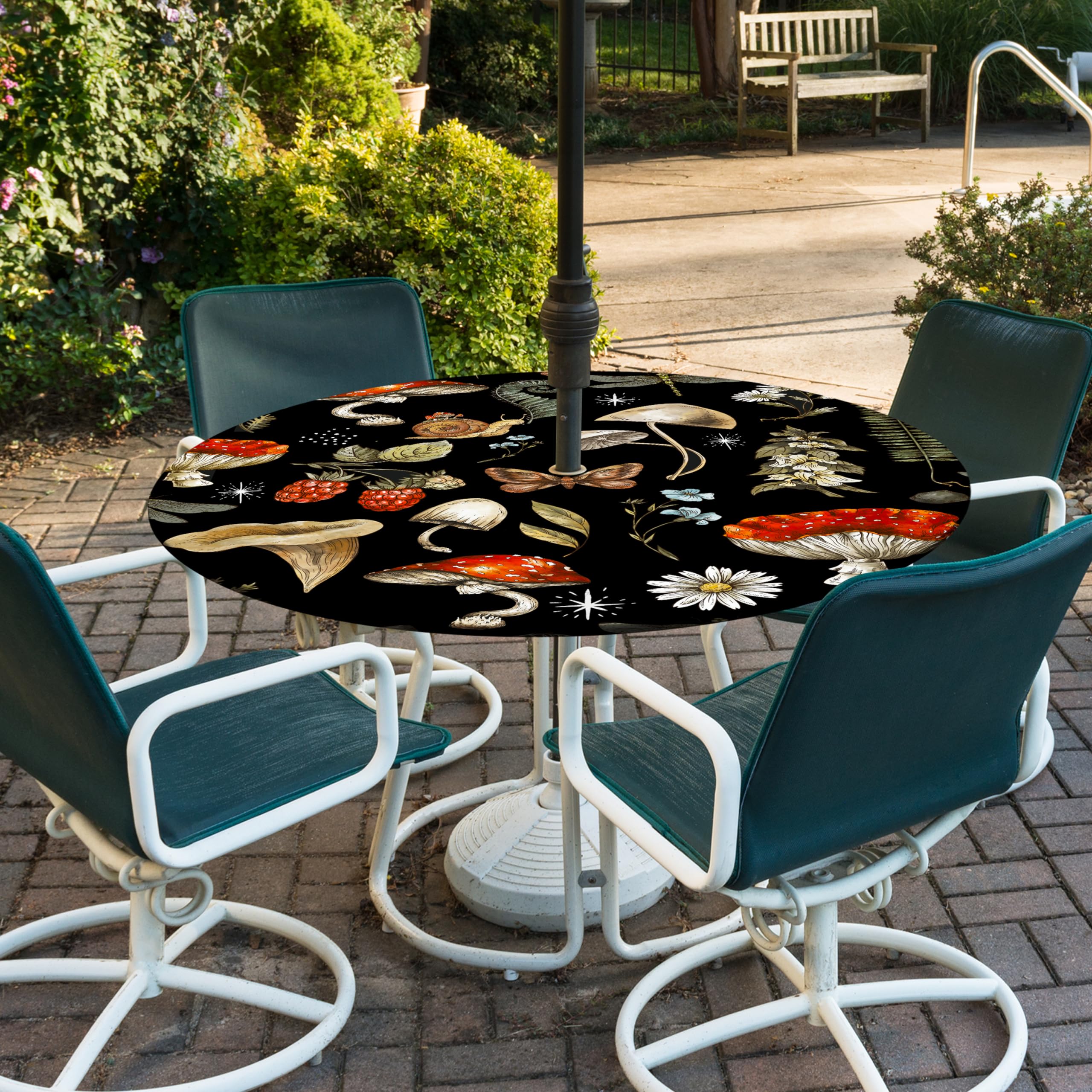 Round Fitted Outdoor Tablecloth With Umbrella Hole Buwuta