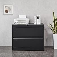 Vista 2 de Archivador de 2 cajones, archivador lateral negro con cerradura, archivador de metal con cerradura para oficina en casa, archivadores de oficina