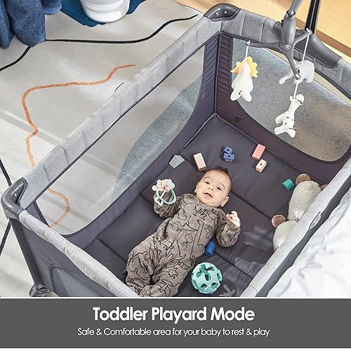 Miniatura 3 de Moisés Junto a la Cama para Bebé, Corralito 5 en 1 con Moisés de Tamaño Completo, Corralito para Bebé con Mesa Cambiador, Estante de Almacenamiento,