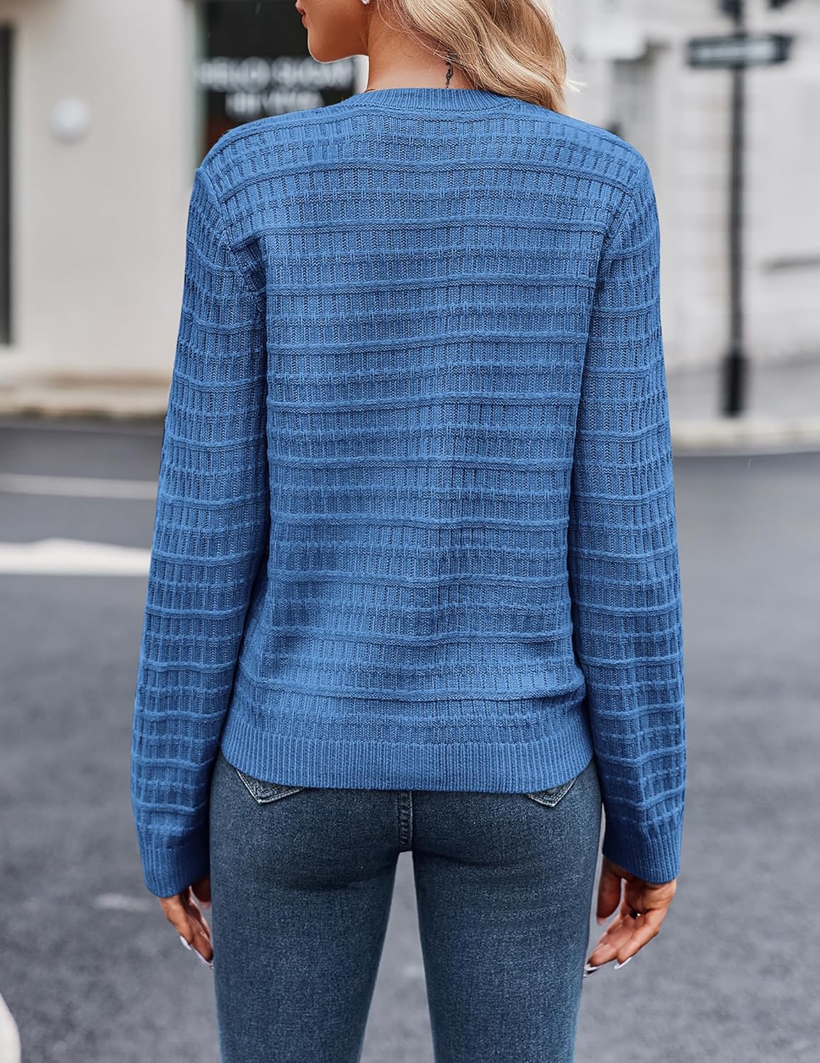 Zeagoo Women's 2026 Cardigan Sweaters Button Down Crew Neck Open Front Long Sleeve Knit Cropped Jackets - Image 4