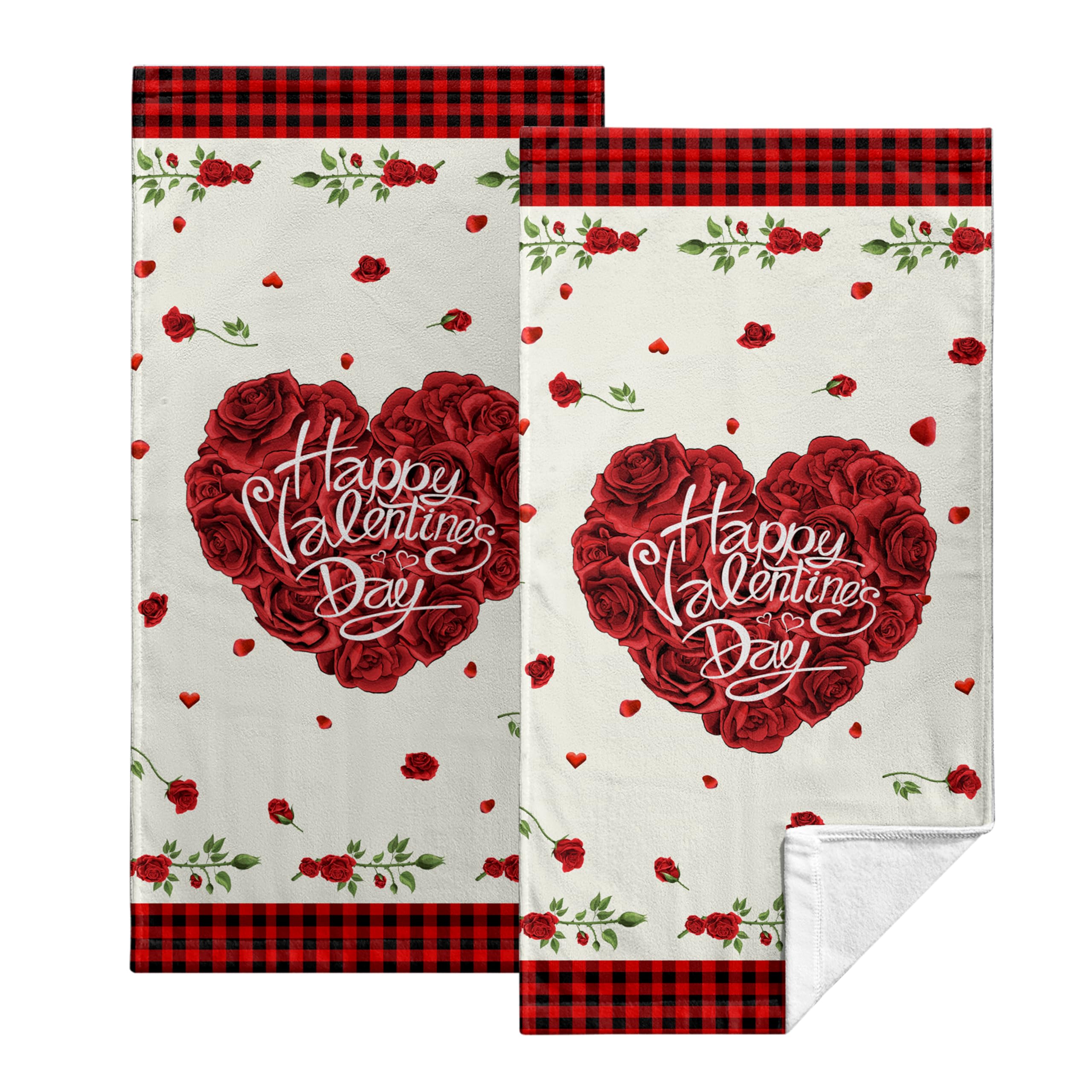 Kwlegh Red Rose Heart Hand Towels, 14.4x28.3 Inch, Set of 2, Polyester-Microfiber, Perfect for Bathroom, Kitchen, Hotel, Gym — image 1
