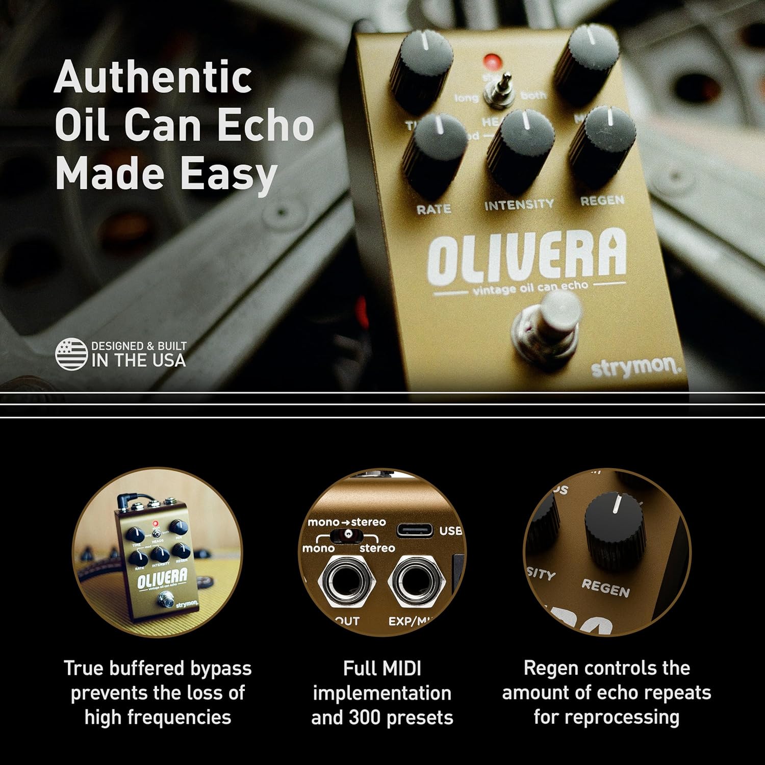 Strymon Olivera Oil Can Echo Delay Pedal for Guitar, Pedalboard, Keyboard, and Synth