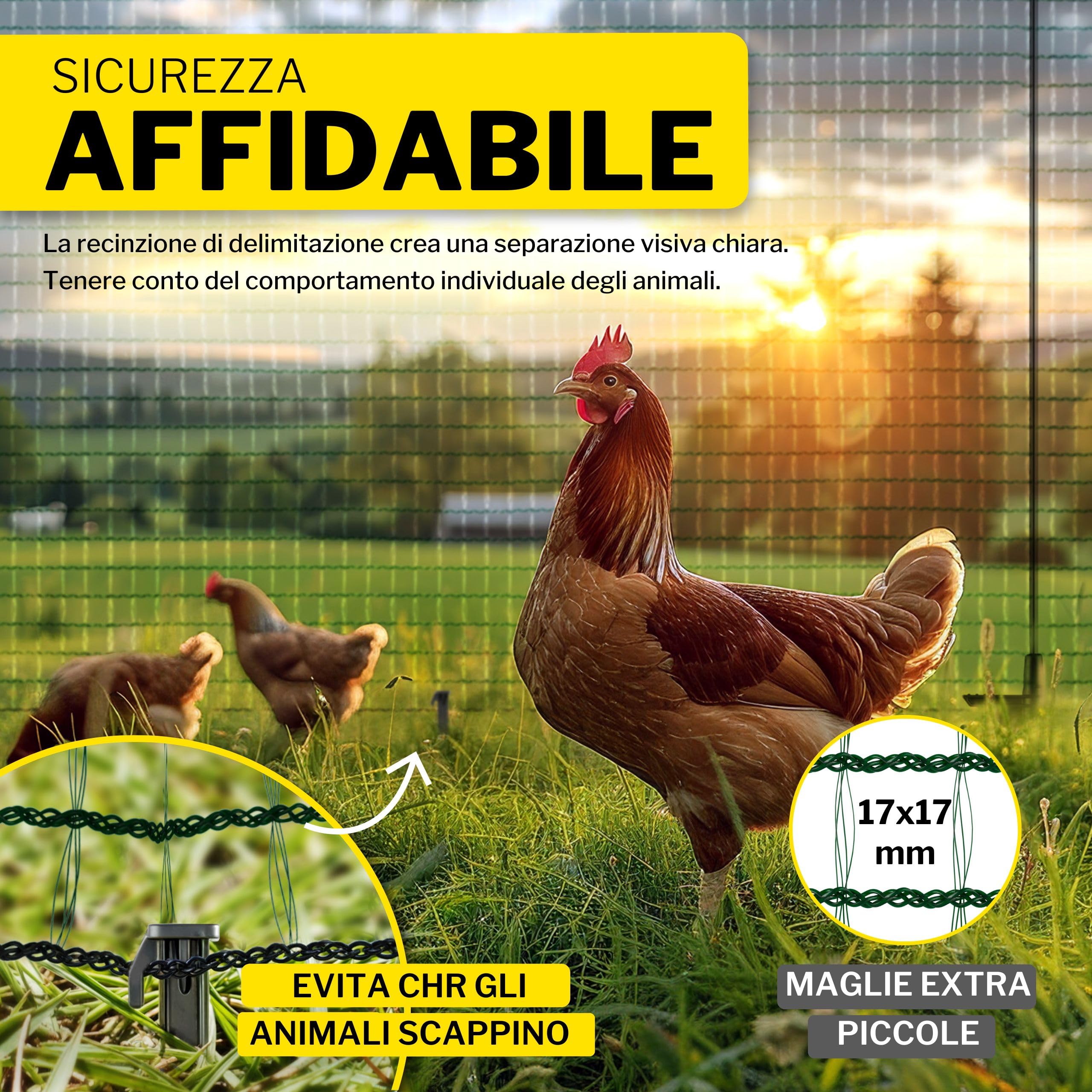 horizont Begrenzungszaun FIX, mobiler Zaun 20 m lang, 120 cm hoch, ideal für große Haustiere, Hundezaun, Camping, Gartennetz, inkl. 12 Pfähle, Absperrzaun, Steckzaun, Auslauf für Hunde