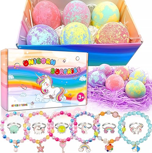 Bombas de baño de unicornio con sorpresa en el interior para niños y niñas, bombas de baño, regalos sorpresa de cumpleaños, regalos de unicornio