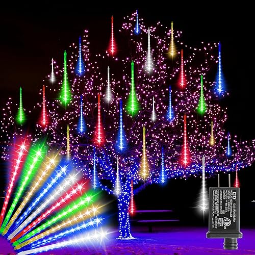 LAMPHOME Luces de Navidad para exteriores, luces LED de carámbano de lluvia de meteoritos de 12 pulgadas, 10 tubos y 240 luces LED. Enchufe