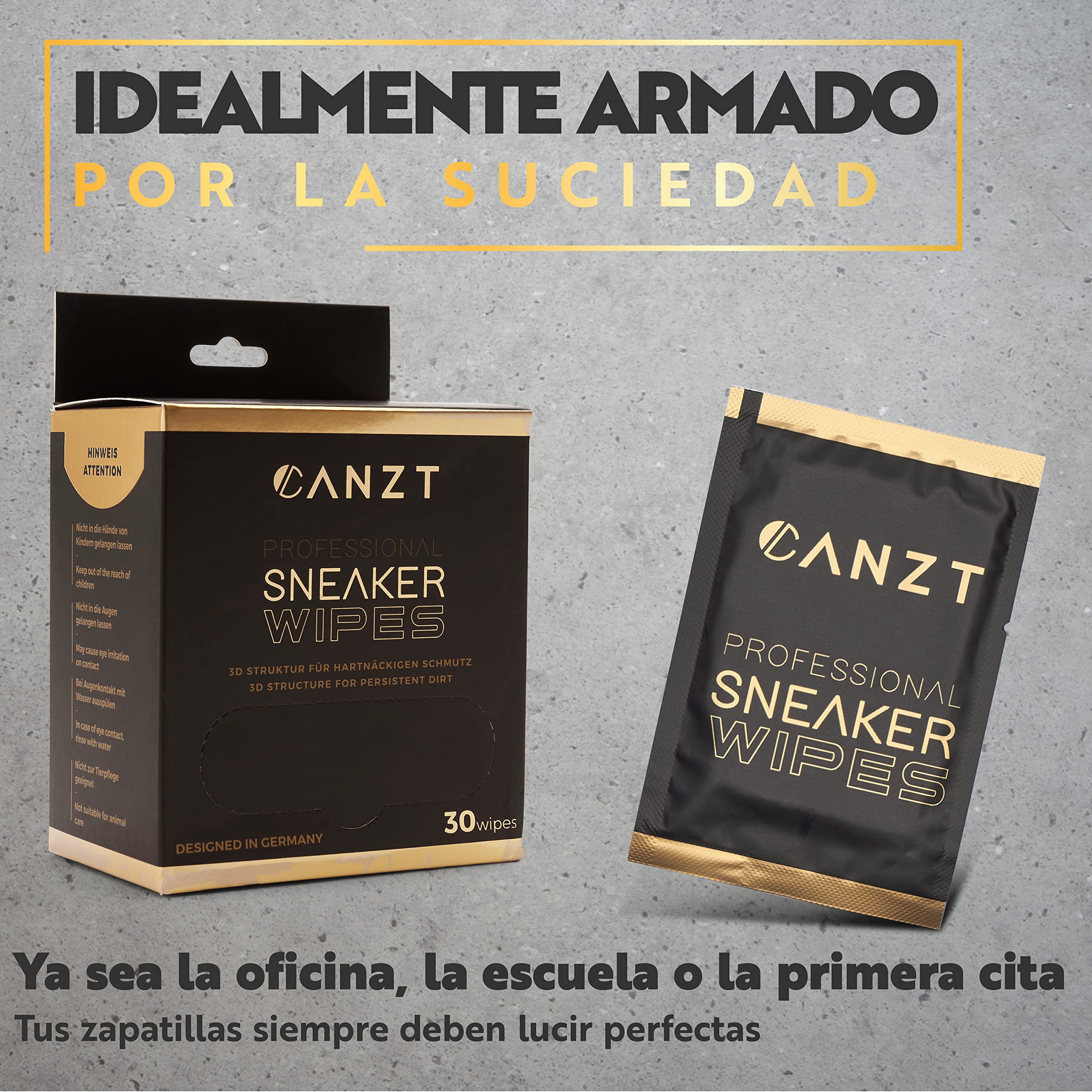 Canzt Sneaker Wipes – Toallitas limpiadoras para zapatillas y calzado, limpieza rápida y eficaz en cuero, ante, nubuck y tejido – Pack de 30 unidades individuales