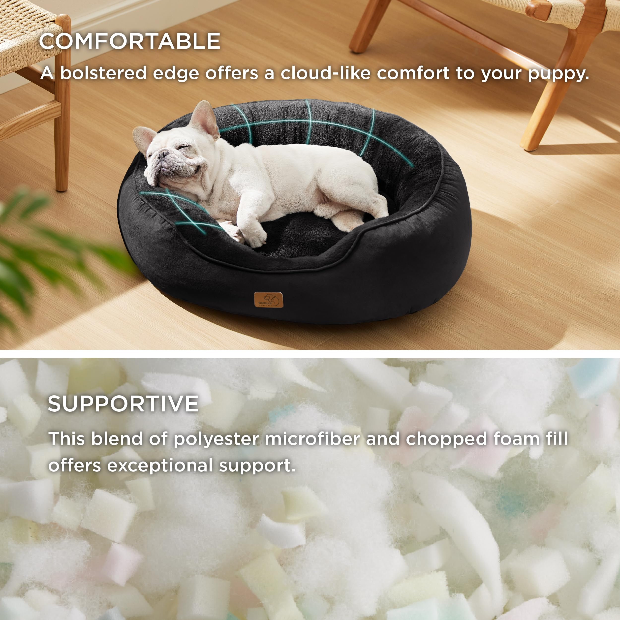 BEDSURE Katzenbett waschbar Katzen Bettchen - 76x61x20cm Katzen Bett mit Zweiseitig Innenkissen Katzenschlafplatz für oder kleine Hunde, Schwarz